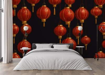 Red Lanterns on a Red Background Wall mural