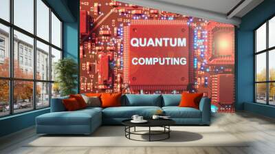 Circuit board showing the concept of quantum computation illuminated in reddish tonalization Wall mural