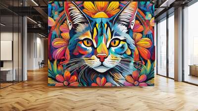 cat bright colorful and vibrant poster illustration Wall mural