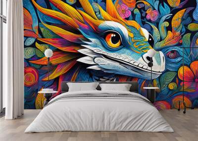 dragon bright colorful and vibrant poster illustration Wall mural