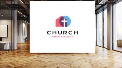 Cross christian building logo vector icon illustration dual color style Wall mural