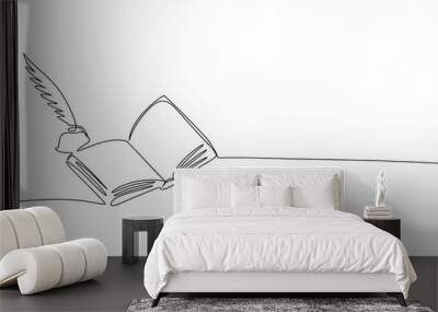 Book, notebook and wing as one line drawing banner. Continuous hand drawn minimalist minimalism design isolated on white background vector illustration. Wall mural