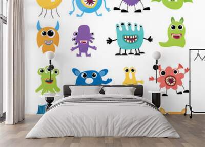 Cartoon Monsters collection. Vector set of cartoon monsters isolated. Design for print, party decoration, t-shirt, illustration, logo, emblem or sticker Wall mural