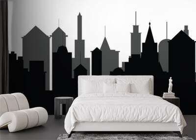 City background silhouette skyscrapers. Two layers silhouette city background. Hand drawn vector art Wall mural