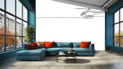 Line art, helicopter. Isolated copter one line continuous outline vector illustration.  Wall mural