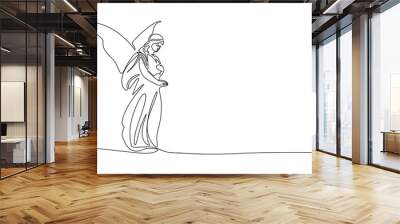 One continuous line illustration of angel as woman. Continuous line drawing of woman angel with wings. Vector illustration. Wall mural