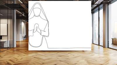 One line continuous nun. Line art nun isolated on white background. Hand drawn vector art. Wall mural