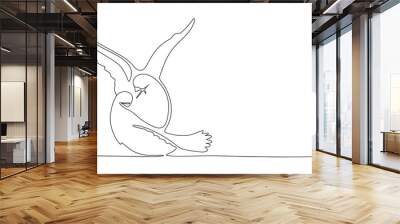 One line continuous two doves. Line art love banner concept. Hand drawn, outline vector illustration. Wall mural