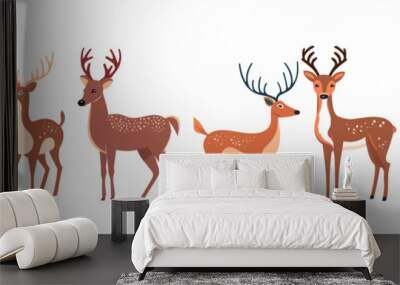 Set of deeres. Collection of deer and reindeer. Deer flat cartoon character. Vector illustration.  Wall mural