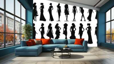 Women, group of fashion woman, beauty model silhouettes. Isolated vector people Wall mural