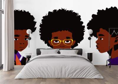 a set of creative afro black boy vector illustration. Wall mural