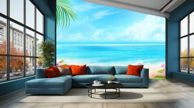 beach with palm trees and sea Wall mural