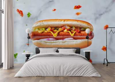 flying tasty delicious hotdog  Wall mural