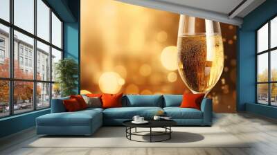 gold wine glass on gold bokeh background  Wall mural