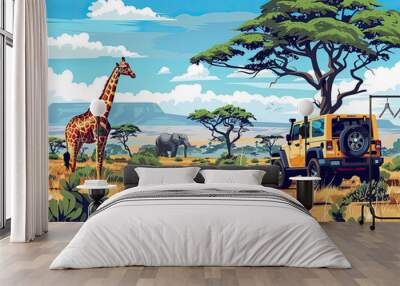 Kenya safari illustration  Wall mural