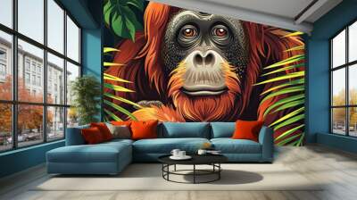 orangutan in green forest  Wall mural