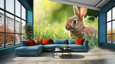 rabbit in the grass Wall mural