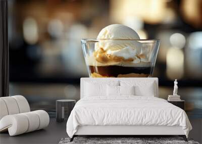 vanilla ice cream affogato in a clear glass, with espresso Wall mural