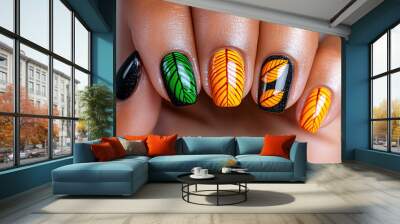 woman hand with autumn manicured nails  Wall mural