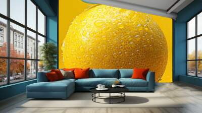 yellow fresh lemon fruit with drops on wet floor  Wall mural