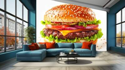 hamburger isolated on white Wall mural