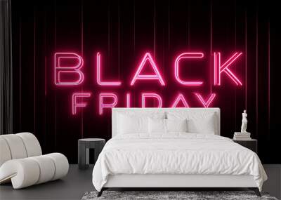 Neon pink sign Black friday women black background Wall mural