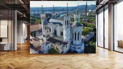 drone photo Basilica of Notre-Dame de Fourvière, Basilique Notre-Dame de Fourvière Lyon France Europe Wall mural