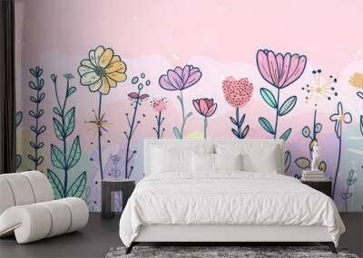 Creative Flower Doodle Themes Wallpaper Background Design Packaging Design Fashion 46 Generative AI Wall mural