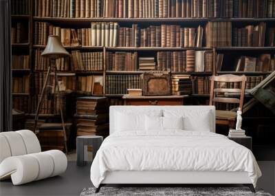 A library room full of ancient and old books and manuscripts. Victorian library Wall mural