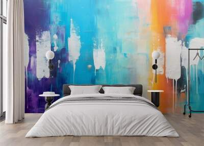 Colorful modern artwork, abstract paint strokes, oil painting on canvas. Acrylic art, artistic texture. Brush daubs and smears grunge background, generative, Generative AI Wall mural