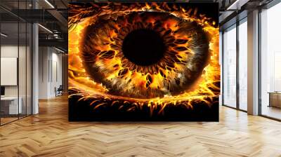 A close up of a burning eye with a fiery glow Wall mural