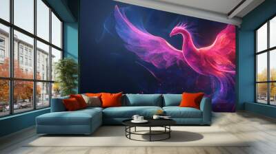 A colorful, abstract image of a bird with a long tail Wall mural