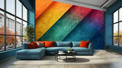 A colorful striped wall with a blue stripe Wall mural