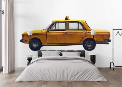 A yellow taxi cab is parked on a white background Wall mural