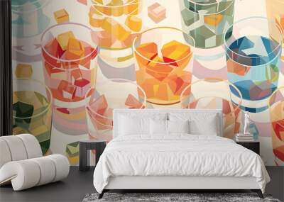 Flat 2D geometric illustration features a variety of glasses filled with chemicals Wall mural