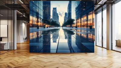 sunset from a window overlooking the financial sector of a thriving and successful city Wall mural