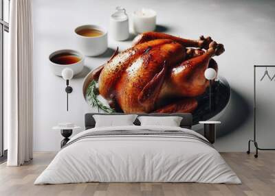 Roasted turkey on white background Wall mural