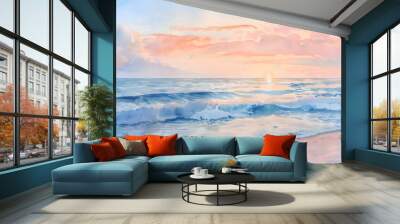 Abstract watercolor beach and sea under sunset background. Wall mural