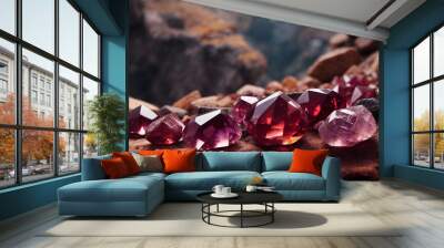 Amethyst and selenites stones on mountain cave.  Wall mural