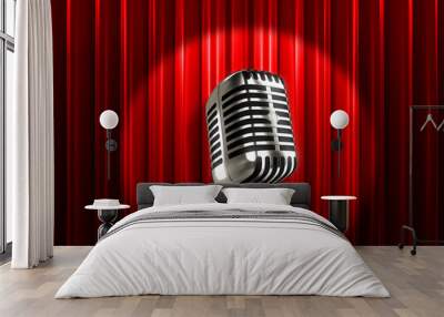 silver microphone with red curtains Wall mural