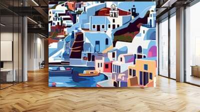 A beautiful digital painting of Santorini, Greece Wall mural