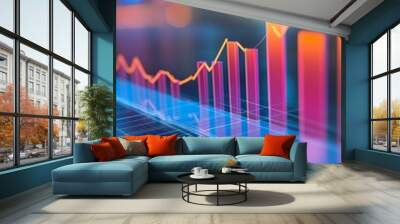 Growing business chart with up arrow, illustrating financial success and market growth Wall mural