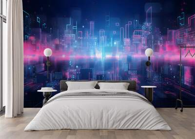 Abstract digital technology futuristic circuit blue pink background, Cyber science tech, Innovation communication future, Ai big data, internet network connection
 Wall mural