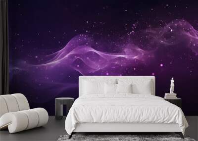 Digital purple particles wave and light abstract background with shining dots stars. 
 Wall mural