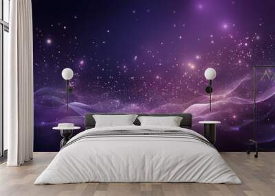 Digital purple particles wave and light abstract background with shining dots stars. 
 Wall mural