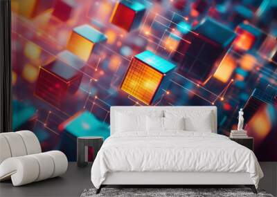 Futuristic metaverse digital cubes blocks technology network connection concept Wall mural