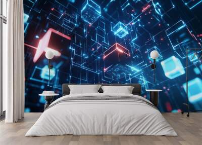 Futuristic metaverse digital cubes blocks technology network connection concept Wall mural