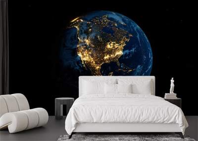 glowing earth from space north america at night with city lights and celestial digital illustration Wall mural