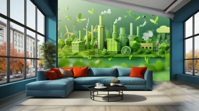 green industry eco power for sustainable energy environmental friendly low carbon footprint. green f Wall mural