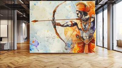 illustration of lord rama with a bow and arrow for ram navami celebration. watercolor style Wall mural